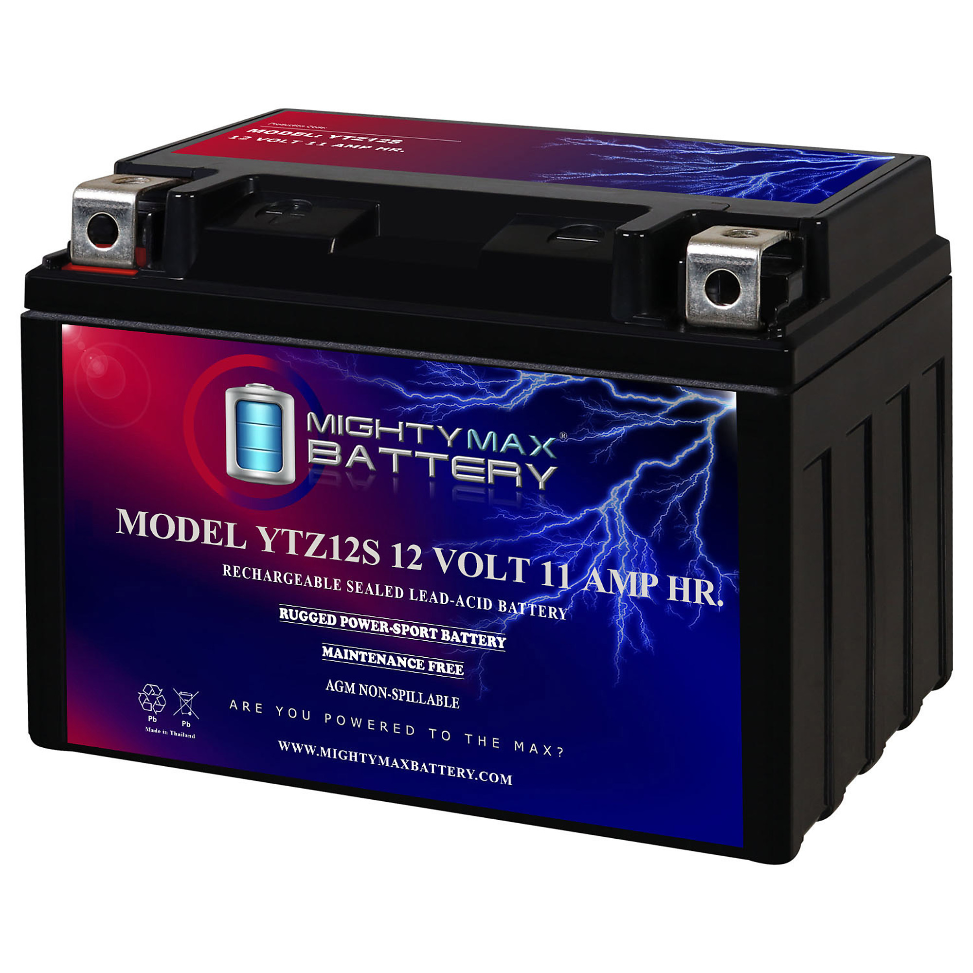 Mighty Max Battery Rechargeable Maintenance-Free SLA AGM Motorcycle Battery — 12 Volt, 11Ah, 210 CCA, Model# MAX3484077